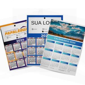 Calendário de Parede personalizado Couchê 250g 30X42cm colorido frente 4x0 brilho Corte Reto Somente uma Arte por Pedido